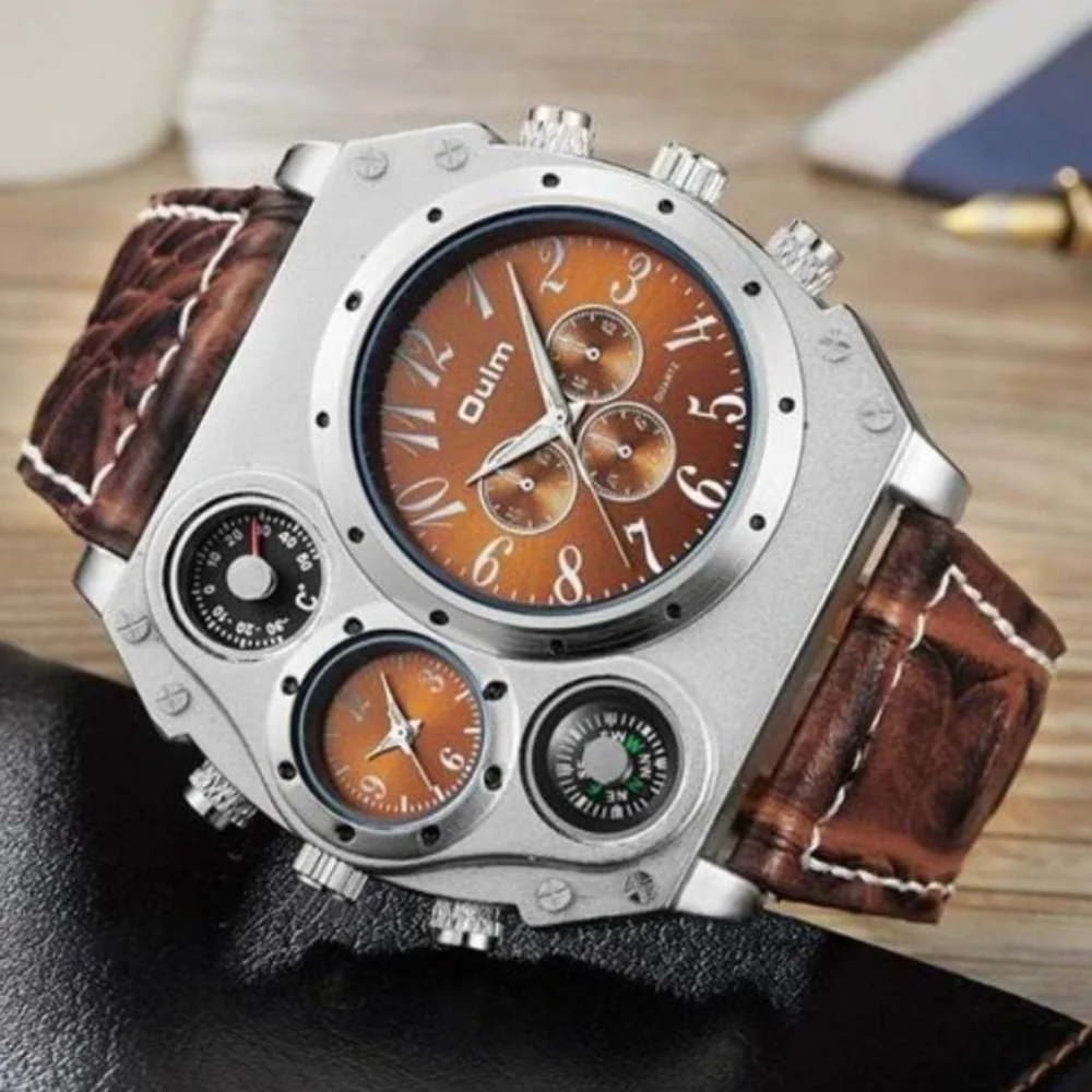 Mens Big Face Watch, Dual Time Zone Strap Sport Watch, Analog Quartz - Picture 11 of 11